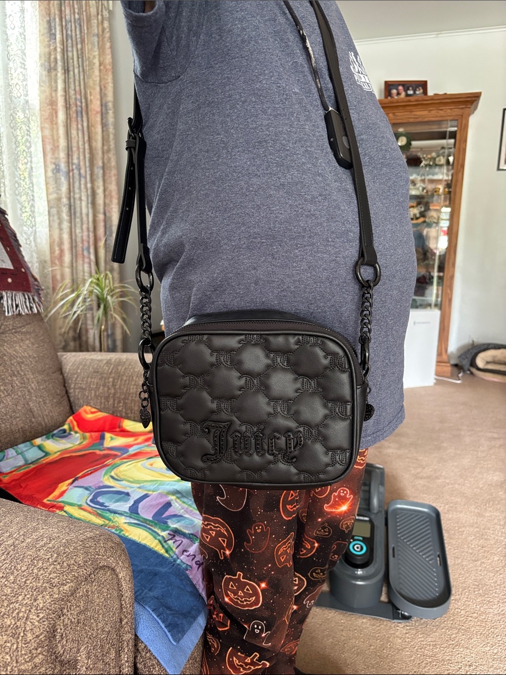 Juicy Couture Black Embossed Quilted Crossbody Belt Bag